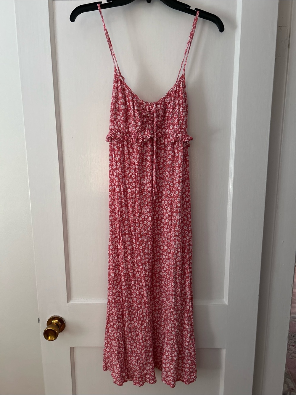 Red Orange Floral Spaghetti-Strap Midi Dress Billabong
